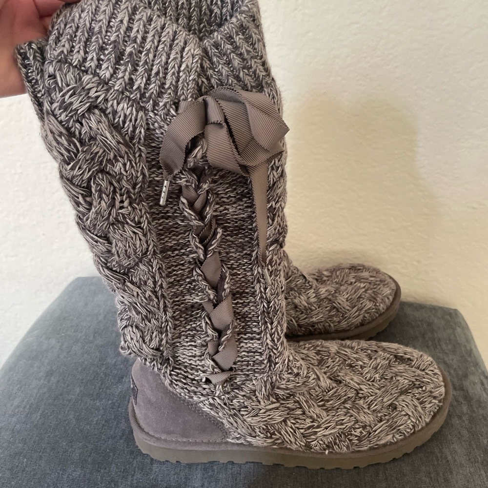 Ugg Gray Mahayla Lace up Sweater Boots